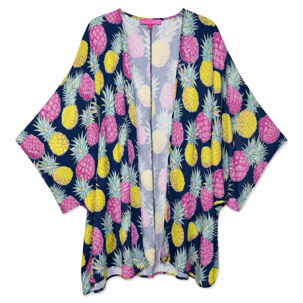 Simply Southern Kimono Cardigan Women's Small Navy Pineapple Print Lightweight